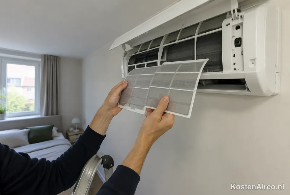 Monteur reinigt de filters van een airco